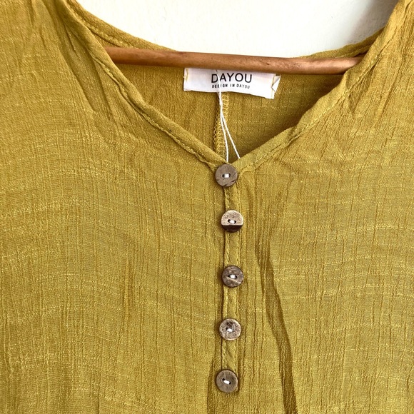 Layered Gaze Drape Boho/Bohemian Dress Mustard Yellow (M) - Picture 3 of 7